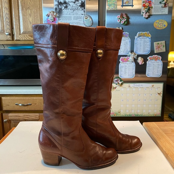 Coach Fayth Brown Leather Slip On Heel Boots - Picture 4 of 10